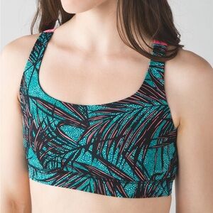 Lululemon Energy Bra Mini Palm Lace Tofino Teal Multi Flash Light Green Pink Sz4